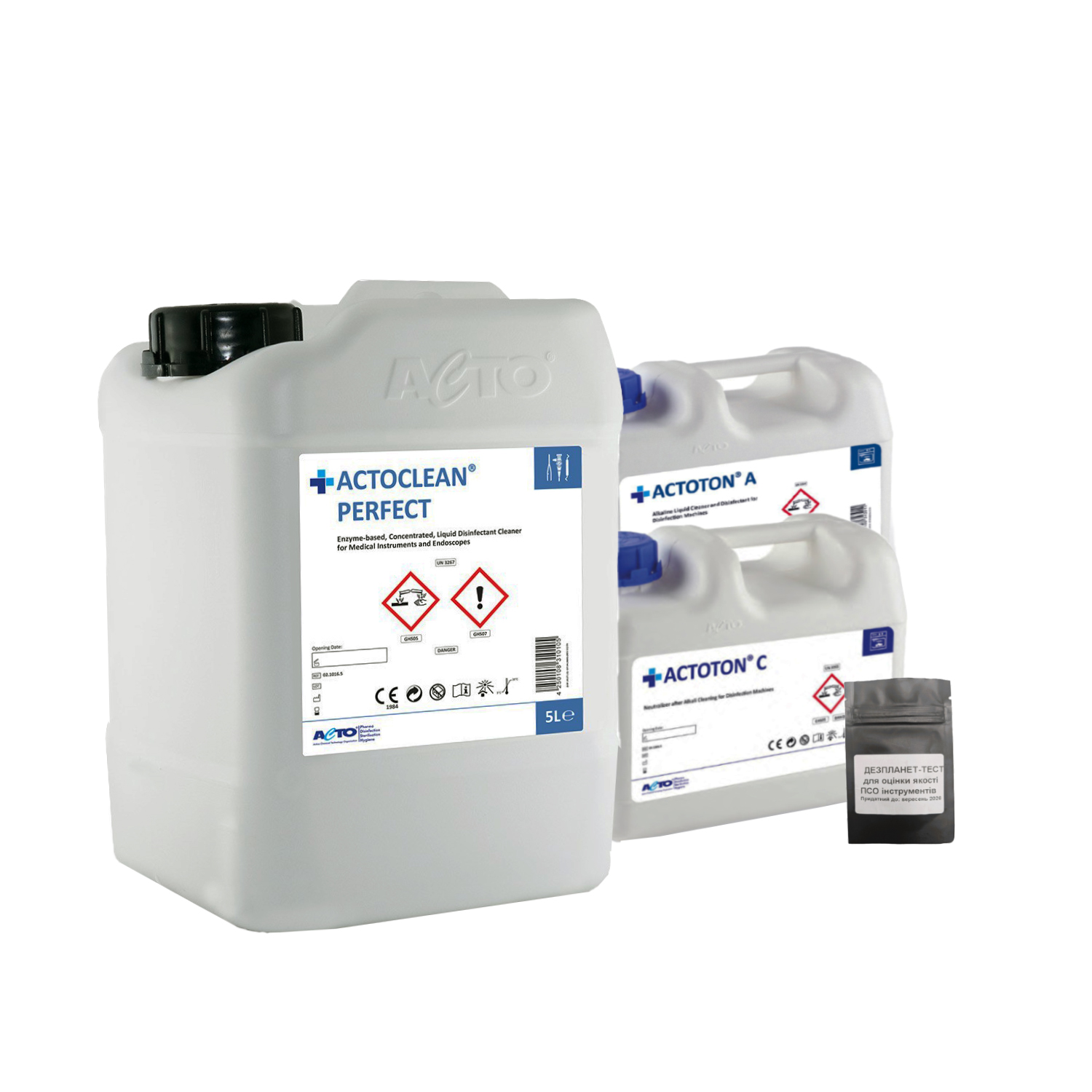 Актоклін Перфект 5 л, комплект для контролю забрудненості інструментів, очищення біоплівок та відновлення медичних інструментів ACTO